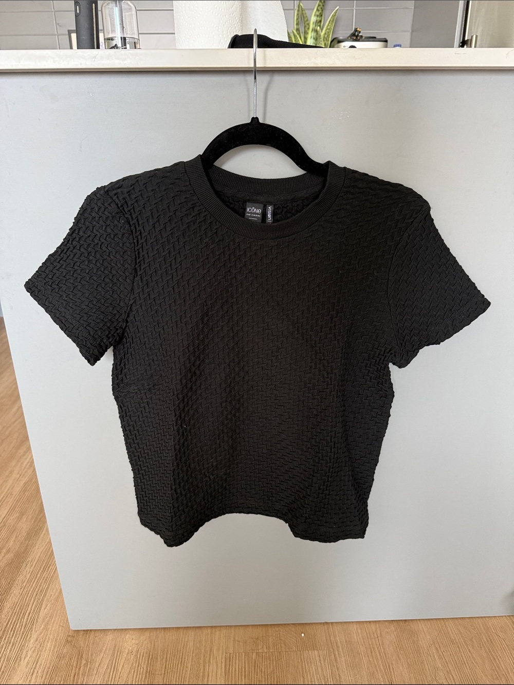 Aqua Black Textured Crew Short Sleeve Tee